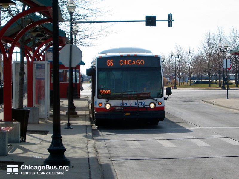 Bus #6718 at Navy Pier, working route #66 Chicago, on February 28, 2004.