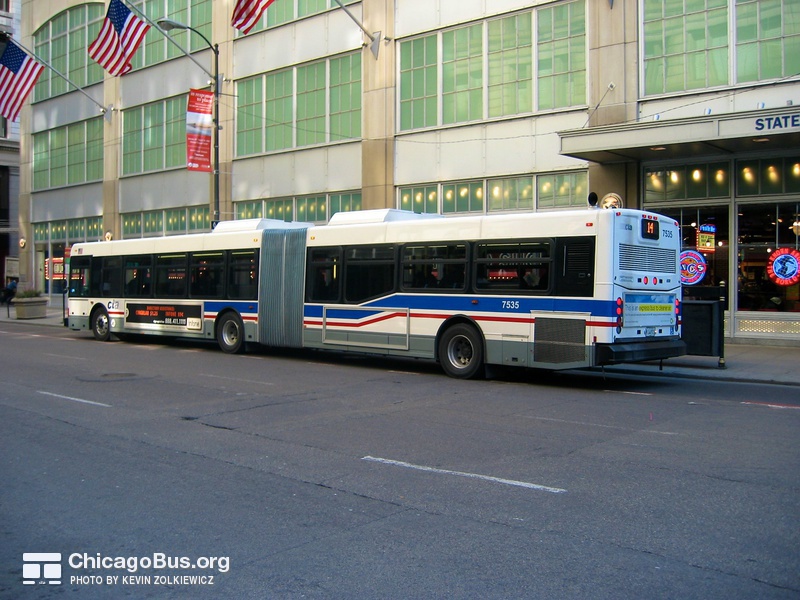 Bus #7535 at Washington and State, working route #14 Jeffery Express, on February 26, 2004.