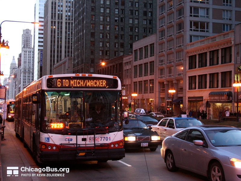 Bus #7701 at Michigan and Wacker, working route #6 Jackson Park Express, on March 10, 2007.