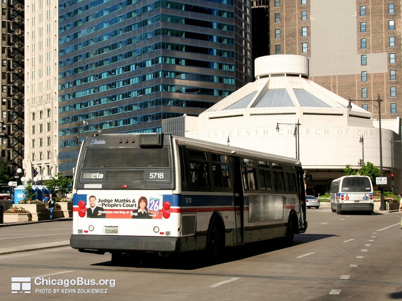 Bus #5718 at Wacker and State, working route #10 Museum of Science and Industry Express, on June  3, 2006.