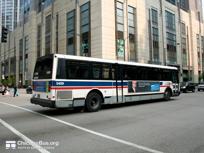 Bus #5489 at Illinois and Columbus, working route #66 Chicago, on June 28, 2006.