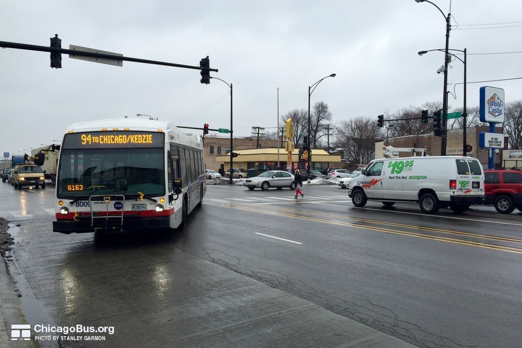 Bus #8009 at 69th and Western, working route #94 California, on March  3, 2015.