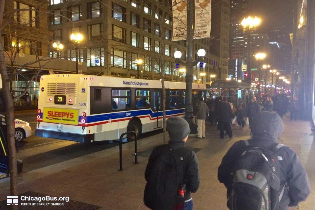 Bus #1507 at State and Madison, working route #29 State, on November 14, 2014.