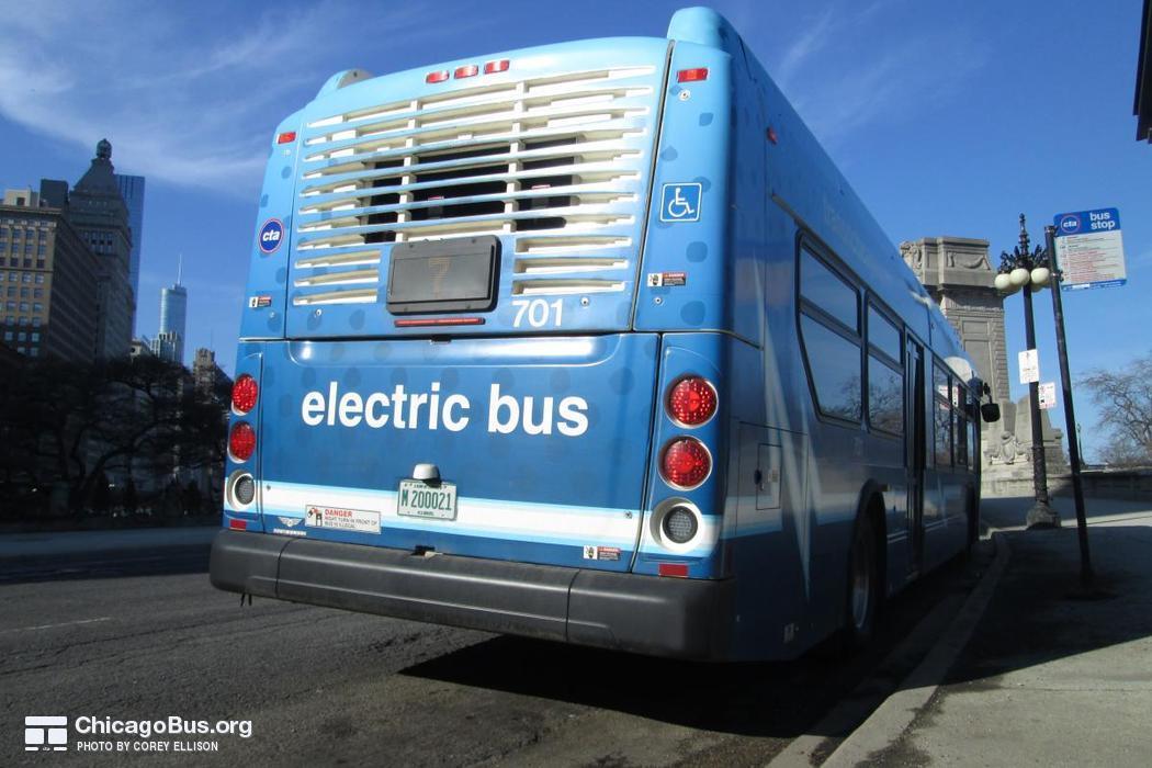 Bus #701 at Harrison and Michigan, working route #7 Harrison, on April  2, 2015.