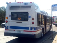 Bus #8107 at Grand and Laramie near terminal, working route #57 Laramie, on July 30, 2015.