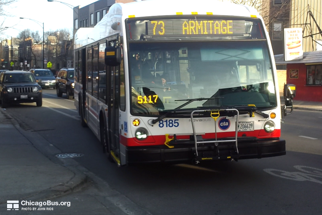 Bus #8185 at Armitage and Wilmot, working route #73 Armitage, on February 23, 2016.
