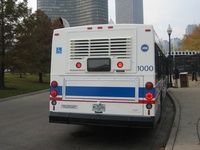 Prototype bus #1000 at Navy Pier during a CTA press conference on November 2, 2005.