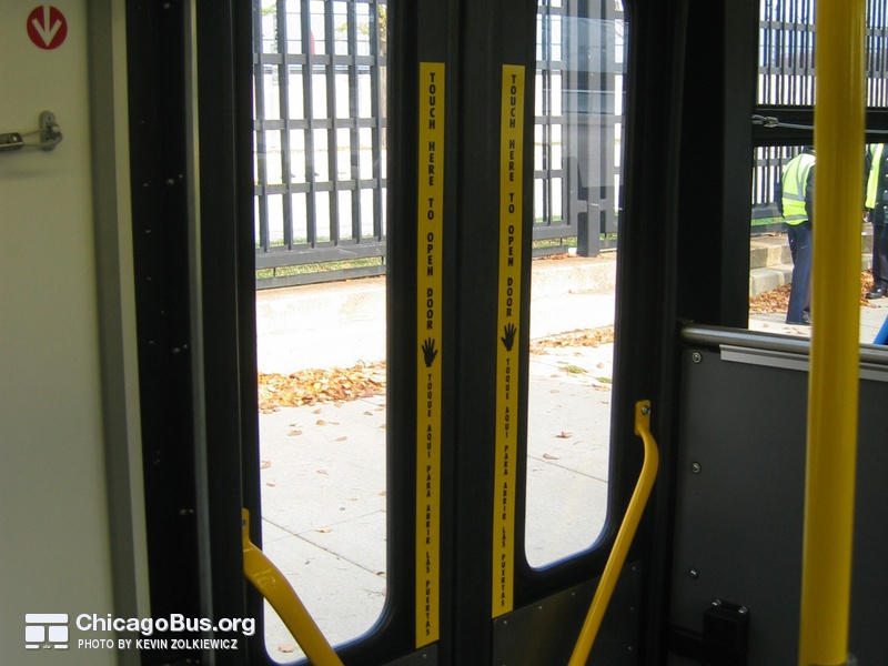 The 1000-series buses feature "easy-touch" rear doors that open automatically through the use of motion sensors.