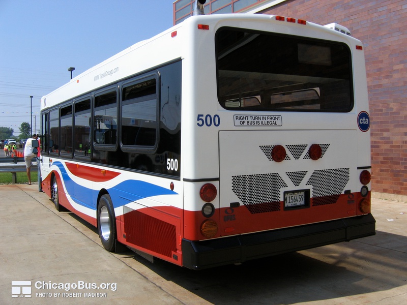 Bus #500 at Skokie Shops on June 17, 2006. Prototype bus #500 at Skokie Shops on June 17, 2006.